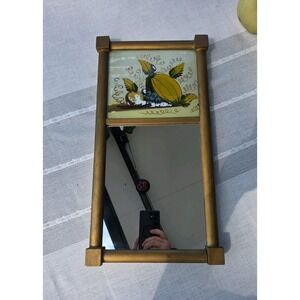 VTG 10x19.5 Gold Wood Wall Mirror Reverse Painted‎ Fruit Rustic Cottage